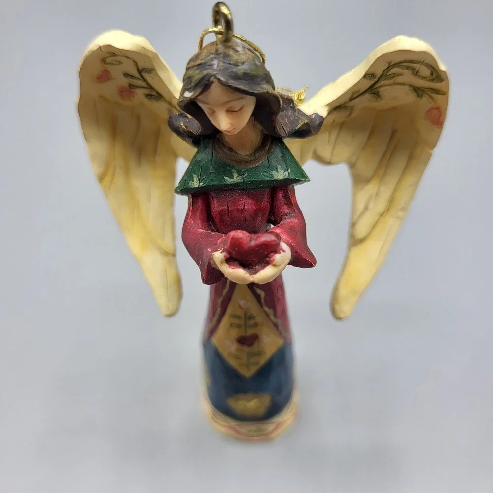 Vintage Resin Angel Ornament Figure Christmas Holiday Red Heart Folk Art